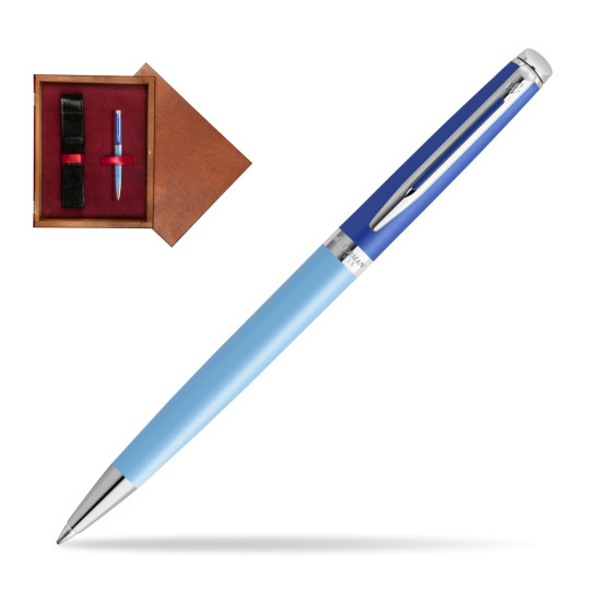 Waterman HÉMISPHÈRE COLOR-BLOCK BLUE Penna a Sfera in single wooden box Mahogany Single Maroon