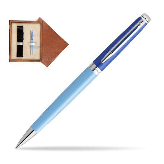 Waterman HÉMISPHÈRE COLOR-BLOCK BLUE Penna a Sfera in single wooden box Mahogany Single Ecru