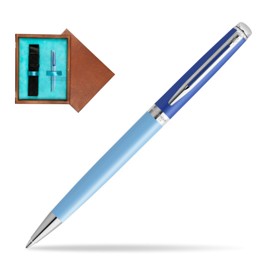 Waterman HÉMISPHÈRE COLOR-BLOCK BLUE Penna a Sfera in single wooden box Mahogany Single Turquoise 