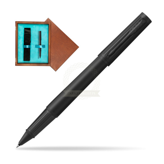 Parker Ingenuity Black BT Penna Rollerball in single wooden box Mahogany Single Turquoise 