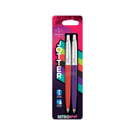 Parker Jotter Originals Ballpoint Pens  80'S RETRO WAVE, RED + PURPLE