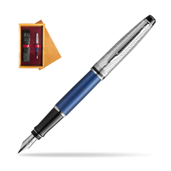 Waterman Expert Deluxe Metalic Blue Fountain Pen in single wooden box Honey Single Maroon