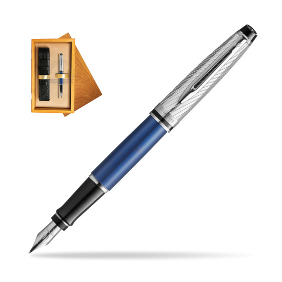 Waterman Expert Deluxe Metalic Blue Fountain Pen in single wooden box Honey Single Ecru