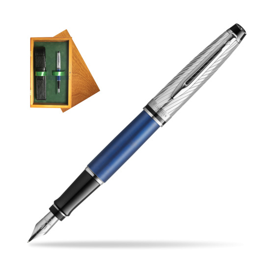 Waterman Expert Deluxe Metalic Blue Fountain Pen in single wooden box Honey Single Green