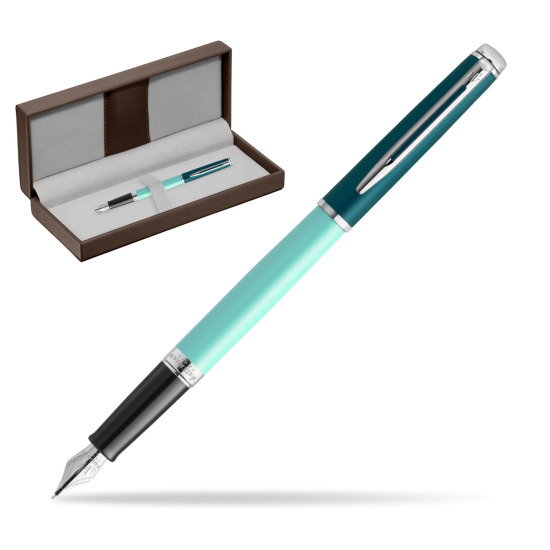 Waterman HÉMISPHÈRE COLOR-BLOCK GREEN CT Stylo-plume in the brown leather box