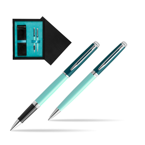 Waterman Rollerball + Ballpoint Pen Gift Set HÉMISPHÈRE COLOR-BLOCK GREEN CT in double wooden box Black Double Turquoise