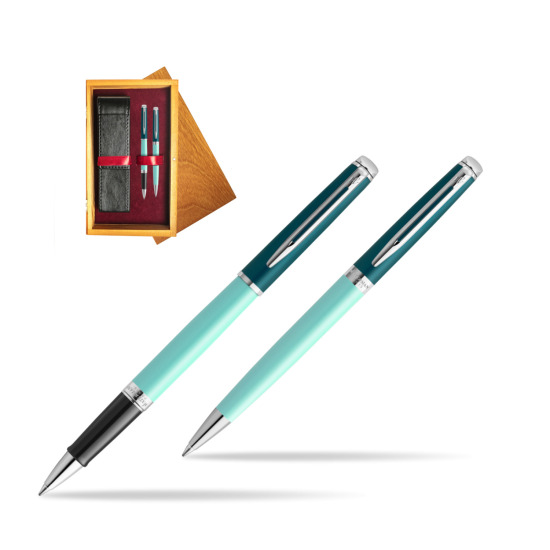 Waterman Rollerball + Ballpoint Pen Gift Set HÉMISPHÈRE COLOR-BLOCK GREEN CT in double wooden box Honey Double Maroon