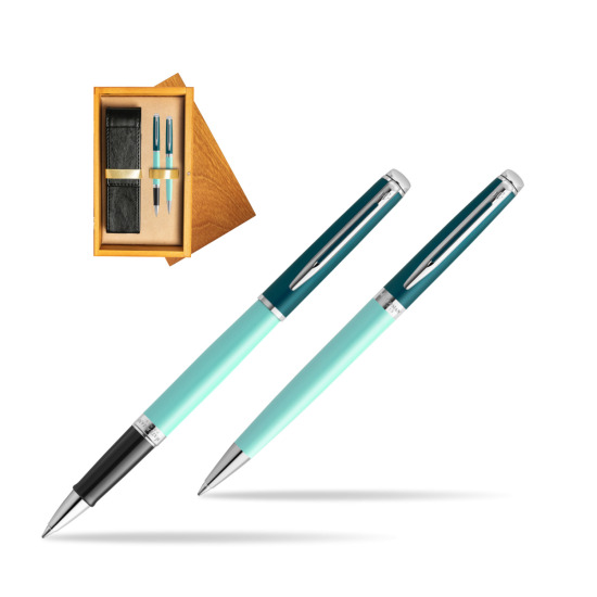 Waterman Rollerball + Ballpoint Pen Gift Set HÉMISPHÈRE COLOR-BLOCK GREEN CT in double wooden box Honey Double Ecru
