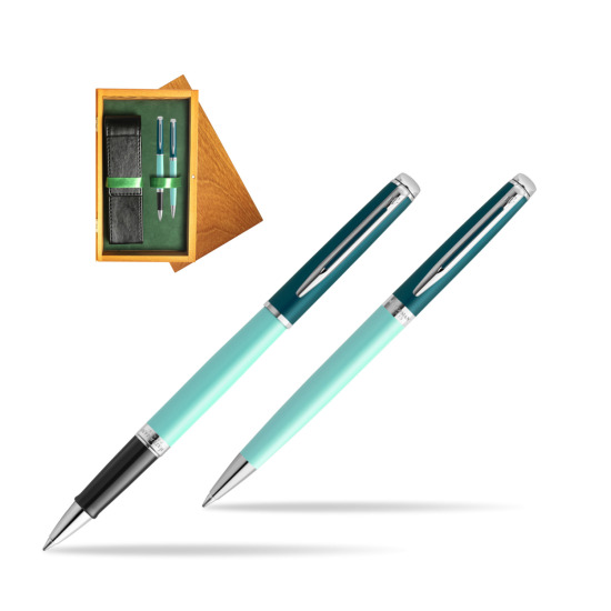 Waterman Rollerball + Ballpoint Pen Gift Set HÉMISPHÈRE COLOR-BLOCK GREEN CT in double wooden box Honey Green