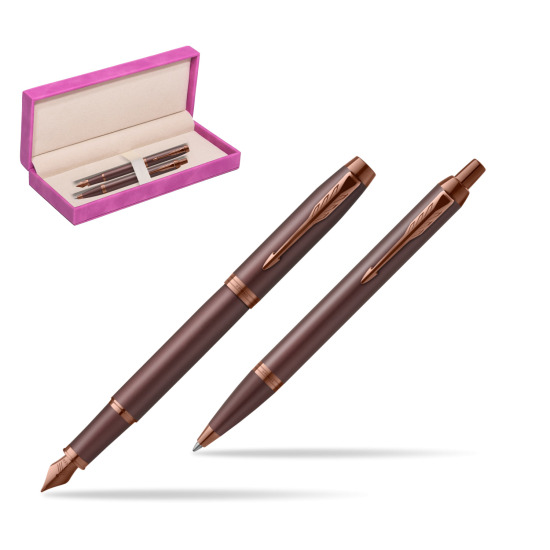 Parker Penna Stilografica + Penna Pen IM PROFESSIONALS MONOCHROME BURGUNDY in suede box fuchsia