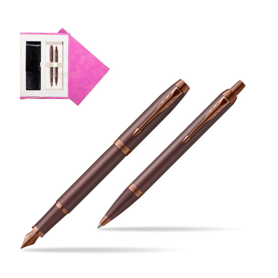 Parker Penna Stilografica + Penna Pen IM PROFESSIONALS MONOCHROME BURGUNDY in suede box fuchsia