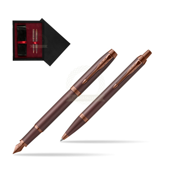 Parker Penna Stilografica + Penna Pen IM PROFESSIONALS MONOCHROME BURGUNDY in double wooden box Black Double Maroon
