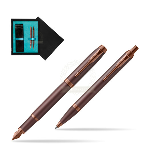 Parker Penna Stilografica + Penna Pen IM PROFESSIONALS MONOCHROME BURGUNDY in double wooden box Black Double Turquoise