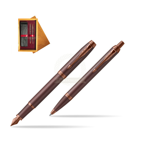 Parker Penna Stilografica + Penna Pen IM PROFESSIONALS MONOCHROME BURGUNDY in double wooden box Honey Double Maroon