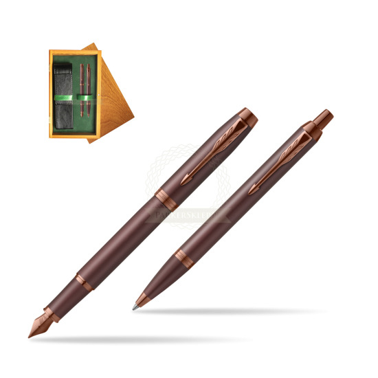 Parker Penna Stilografica + Penna Pen IM PROFESSIONALS MONOCHROME BURGUNDY in double wooden box Honey Green