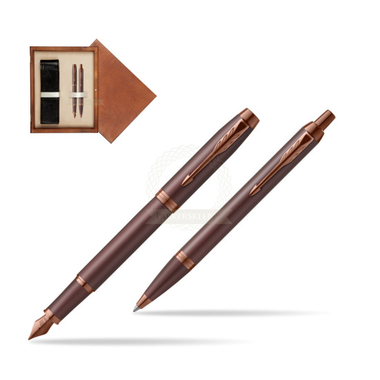 Parker Penna Stilografica + Penna Pen IM PROFESSIONALS MONOCHROME BURGUNDY in double wooden box Mahogany Double Ecru
