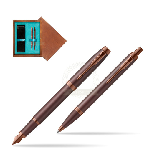 Parker Penna Stilografica + Penna Pen IM PROFESSIONALS MONOCHROME BURGUNDY in double wooden box Mahogany Double Turquoise 