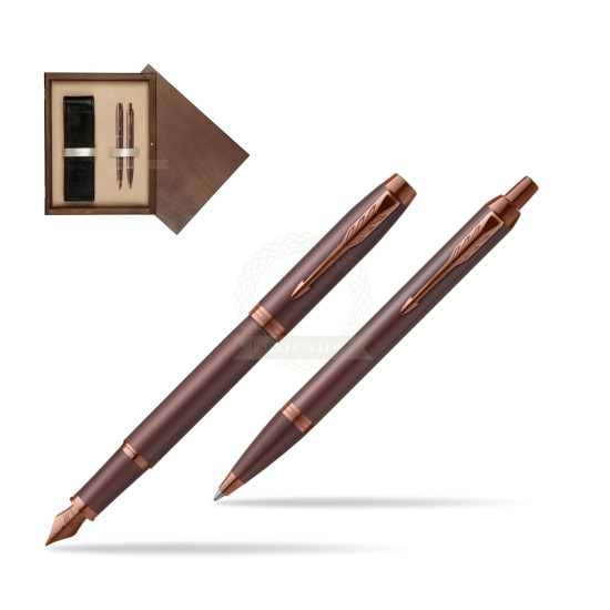 Parker Penna Stilografica + Penna Pen IM PROFESSIONALS MONOCHROME BURGUNDY in double wooden box Wenge Double Ecru
