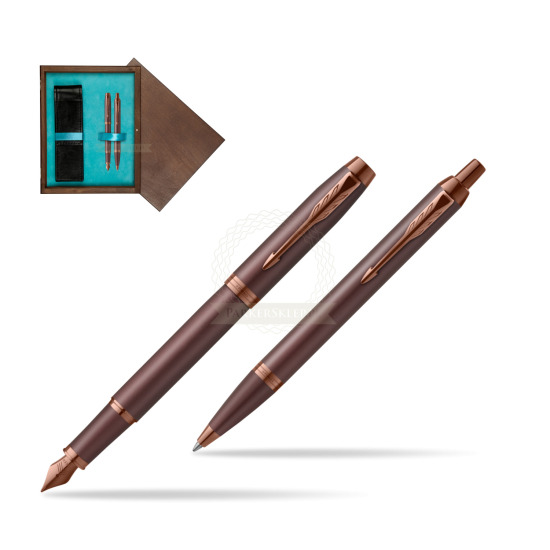 Parker Penna Stilografica + Penna Pen IM PROFESSIONALS MONOCHROME BURGUNDY in double wooden box Wenge Double Turquoise 
