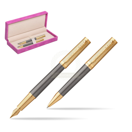 Parker Fountain pen + Ballpoint pen Ingenuity Pioneers GT - limited edition Gift Set in suede box fuchsia