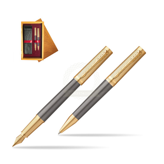 Parker Fountain pen + Ballpoint pen Ingenuity Pioneers GT - limited edition Gift Set in double wooden box Honey Double Maroon