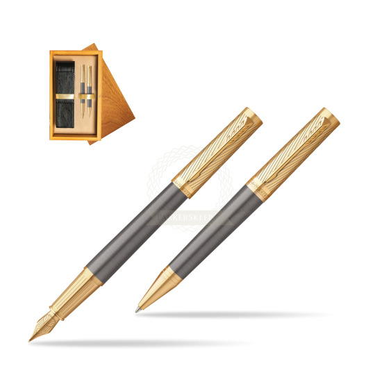 Parker Fountain pen + Ballpoint pen Ingenuity Pioneers GT - limited edition Gift Set in double wooden box Honey Double Ecru