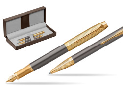 Parker Fountain Pen + Ballpoint Pen IM Pioneers GT - limited edition Gift Set in the brown leather box