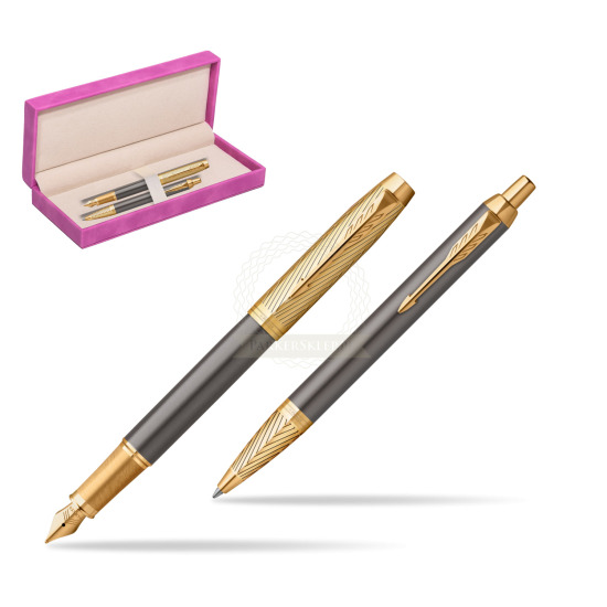 Parker Fountain Pen + Ballpoint Pen IM Pioneers GT - limited edition Gift Set in suede box fuchsia