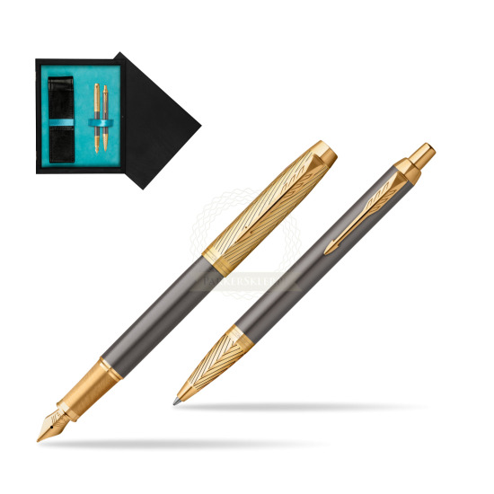 Parker Fountain Pen + Ballpoint Pen IM Pioneers GT - limited edition Gift Set in double wooden box Black Double Turquoise