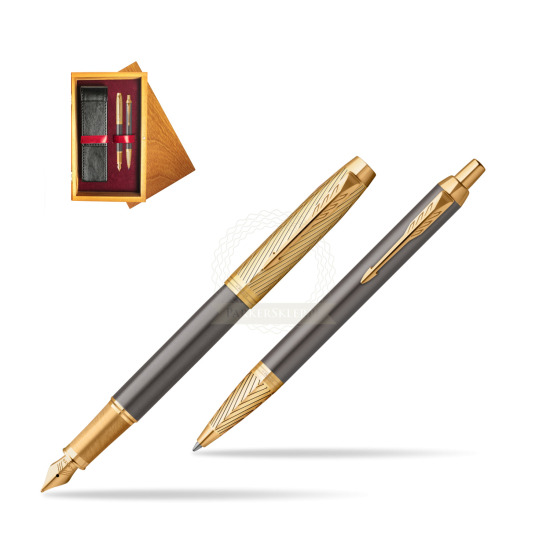 Parker Fountain Pen + Ballpoint Pen IM Pioneers GT - limited edition Gift Set in double wooden box Honey Double Maroon
