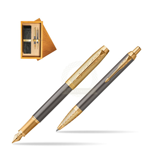 Parker Fountain Pen + Ballpoint Pen IM Pioneers GT - limited edition Gift Set in double wooden box Honey Double Ecru