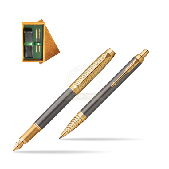 Parker Fountain Pen + Ballpoint Pen IM Pioneers GT - limited edition Gift Set in double wooden box Honey Green