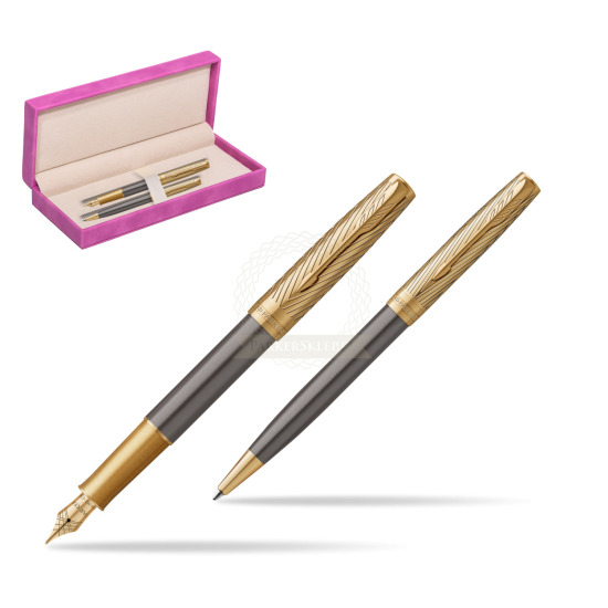Fountain pen + Ballpoint pen Sonnet Pioneers GT - limited edition Gift Set in suede box fuchsia