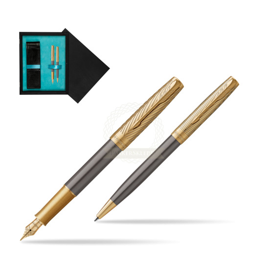 Fountain pen + Ballpoint pen Sonnet Pioneers GT - limited edition Gift Set in double wooden box Black Double Turquoise
