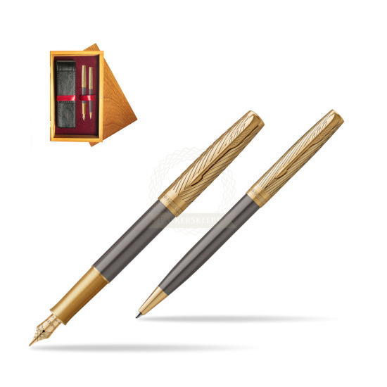 Fountain pen + Ballpoint pen Sonnet Pioneers GT - limited edition Gift Set in double wooden box Honey Double Maroon