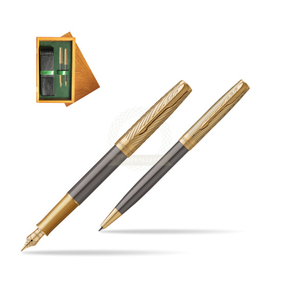 Fountain pen + Ballpoint pen Sonnet Pioneers GT - limited edition Gift Set in double wooden box Honey Green