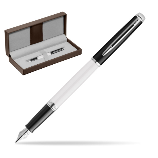 Waterman HÉMISPHÈRE COLOR-BLOCK BLACK-WHITE Fountain Pen in the brown leather box