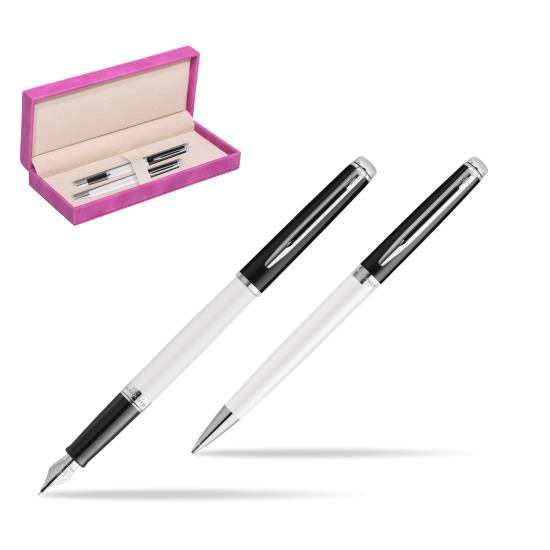 Waterman set Fountain pen + Ballpoint pen HÉMISPHÈRE COLOR-BLOCK BLACK-WHITE in suede box fuchsia