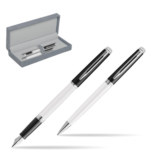 Waterman set Fountain pen + Ballpoint pen HÉMISPHÈRE COLOR-BLOCK BLACK-WHITE in suede box grey