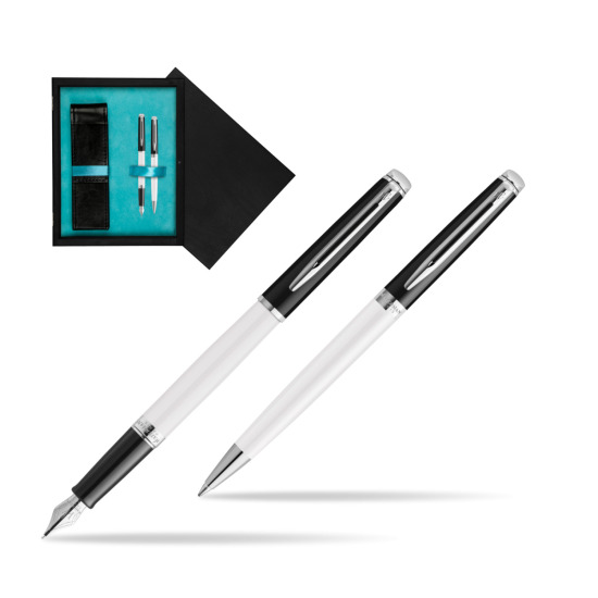 Waterman set Fountain pen + Ballpoint pen HÉMISPHÈRE COLOR-BLOCK BLACK-WHITE in double wooden box Black Double Turquoise