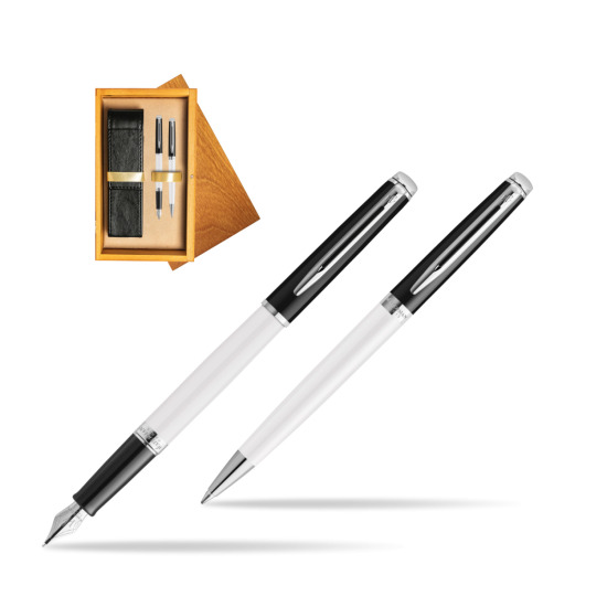 Waterman set Fountain pen + Ballpoint pen HÉMISPHÈRE COLOR-BLOCK BLACK-WHITE in double wooden box Honey Double Ecru