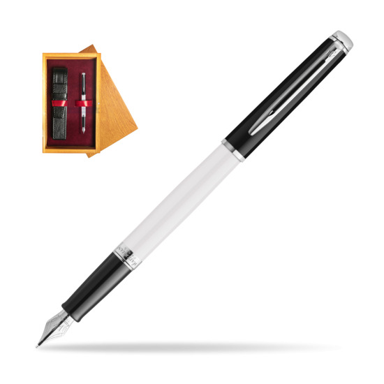 Waterman HÉMISPHÈRE COLOR-BLOCK BLACK-WHITE Fountain Pen in single wooden box Honey Single Maroon