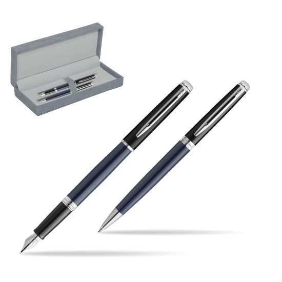 Waterman set Fountain pen + Ballpoint pen HÉMISPHÈRE COLOR-BLOCK BLACK-BLUE in suede box grey
