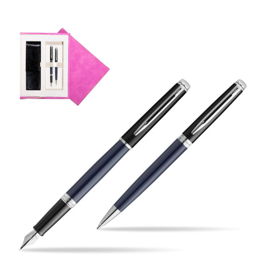 Waterman set Fountain pen + Ballpoint pen HÉMISPHÈRE COLOR-BLOCK BLACK-BLUE in suede box fuchsia