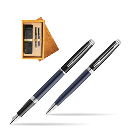 Waterman set Fountain pen + Ballpoint pen HÉMISPHÈRE COLOR-BLOCK BLACK-BLUE in double wooden box Honey Double Ecru