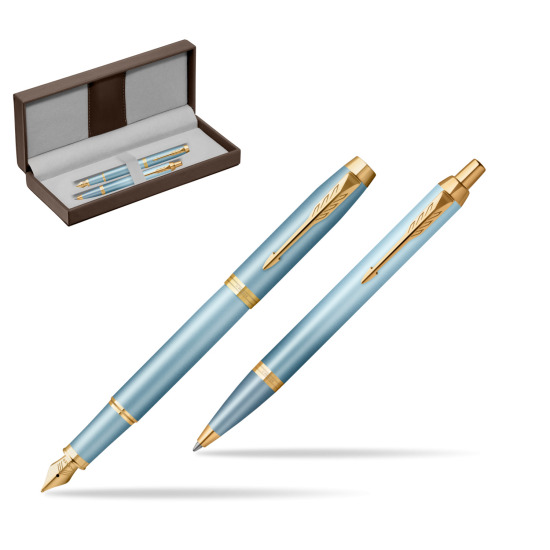 Parker IM RITUALS TURQUOISE GREEN GT Penna Stilografica +  Penna a Sfera Set regalo in the brown leather box