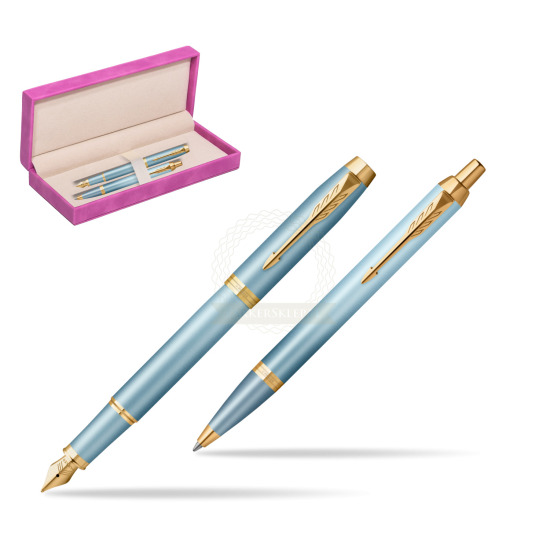 Parker IM RITUALS TURQUOISE GREEN GT Penna Stilografica +  Penna a Sfera Set regalo in suede box fuchsia