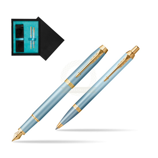Parker IM RITUALS TURQUOISE GREEN GT Penna Stilografica +  Penna a Sfera Set regalo in double wooden box Black Double Turquoise