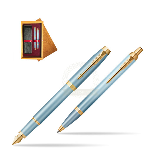 Parker IM RITUALS TURQUOISE GREEN GT Penna Stilografica +  Penna a Sfera Set regalo in double wooden box Honey Double Maroon
