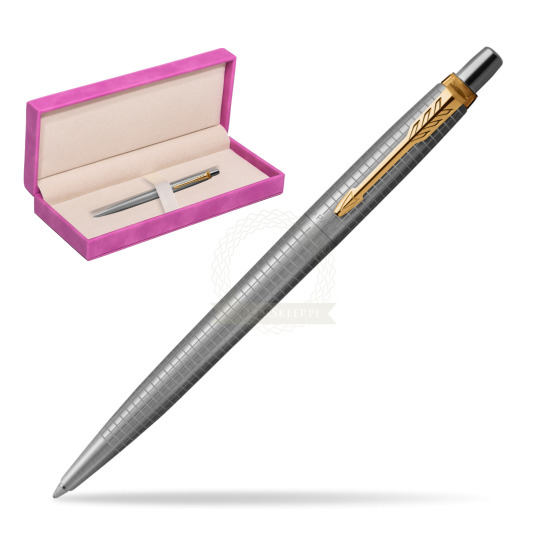 Jotter Premium 70TH ANNIVERSARY STEEL GT Ballpoint Pen in suede box fuchsia